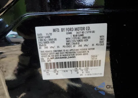 2022 Lincoln Nautilus Reserve z USA, uszkodzony, nr VIN 2LMPJ8K90NBL24495